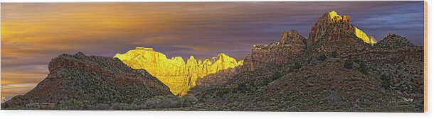 Zion Wood Print featuring the photograph Zion National Park Dawn behind the visitors' center by Fred J Lord