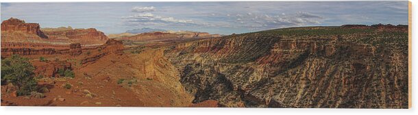Utah Wood Print featuring the photograph Capitol Reef National Park Panorama by Lawrence S Richardson Jr