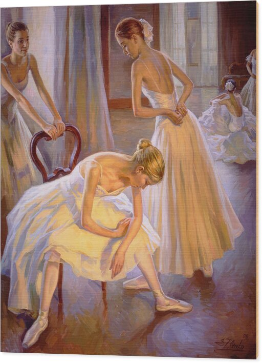Ballett Painting Wood Print featuring the painting Resting dancers by Serguei Zlenko