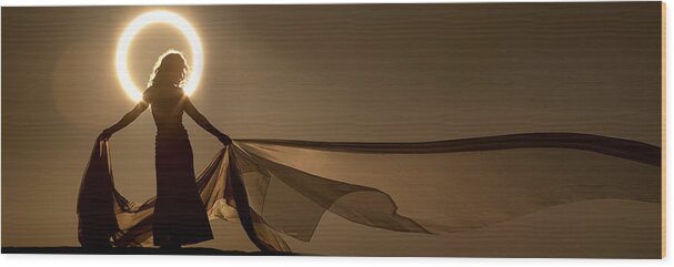 Solar Eclipse Wood Print featuring the photograph Eclipse Angel by Dario Impini