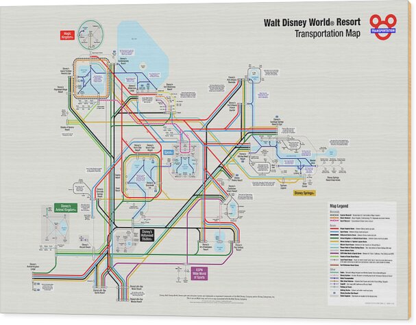 Walt Disney World Wood Print featuring the digital art Walt Disney World Resort Transportation Map by Arthur De Wolf