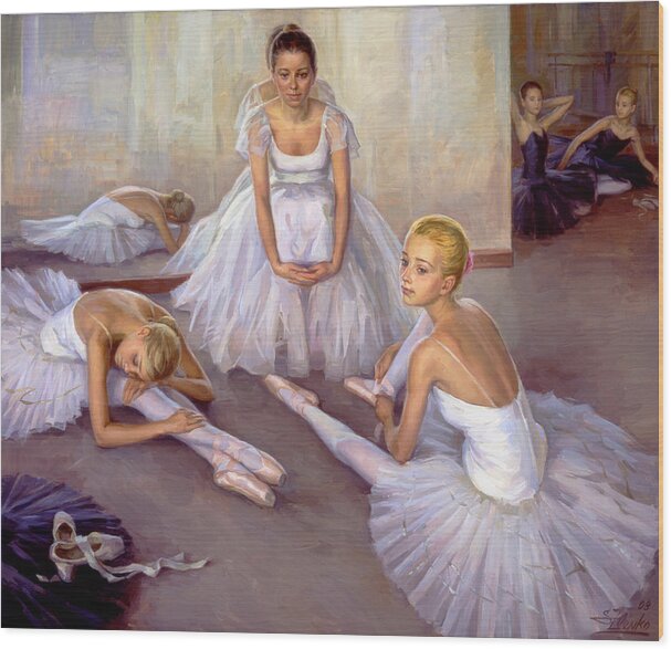 Ballet Wood Print featuring the painting After Rehearsal by Serguei Zlenko