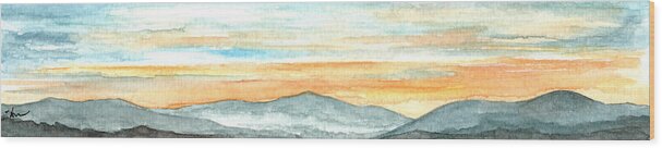  Wood Print featuring the painting Sunset Mountains by Katrina Nixon