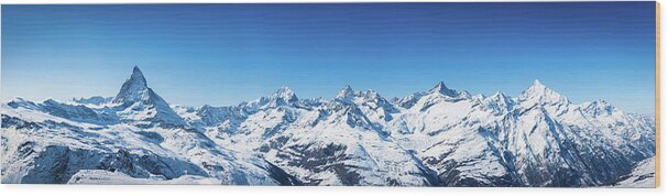 Alpine Wood Print featuring the photograph The Matterhorn and Swiss Mountains Panorama by Rick Deacon