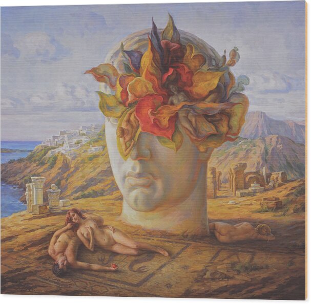 Surrealism Wood Print featuring the painting Midday mirage by Serguei Zlenko