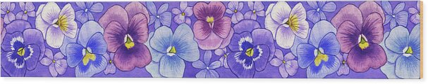 Pansies Border Wood Print featuring the painting Pansies Border by Geraldine Aikman