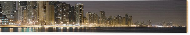 Downtown District Wood Print featuring the photograph Panoramic View Of The Chicago Lakefront by Chris Pritchard