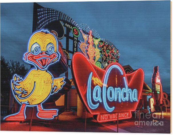 Limited Edition Wood Print featuring the photograph Neon Museum Limited Edition Print - Concha by Aloha Art