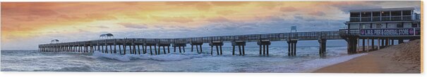Panorama Wood Print featuring the photograph Long Fishing Pier at Dawn by Debra and Dave Vanderlaan