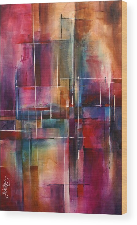 Abstract Wood Print featuring the painting ' City Limits ' by Michael Lang