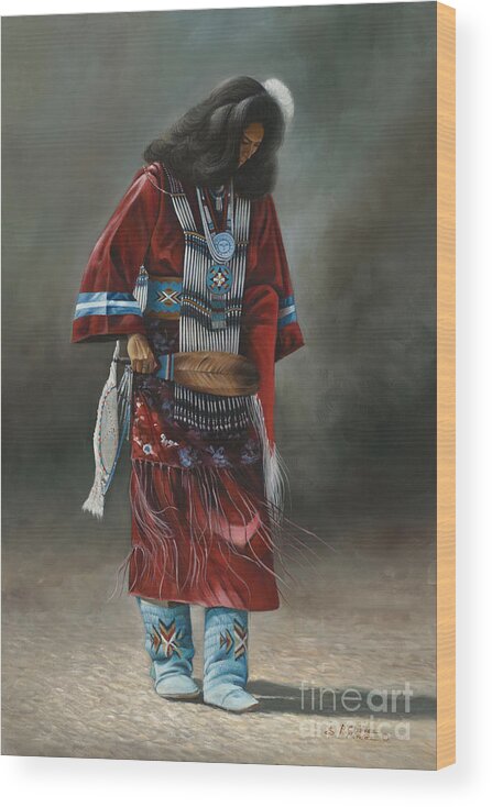 Native-american Wood Print featuring the painting Ceremonial Red #2 by Ricardo Chavez-Mendez