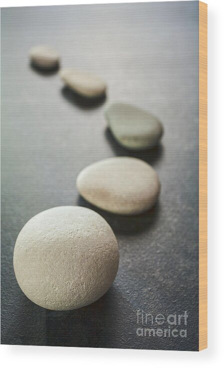 Stone Wood Print featuring the photograph Curving Line of Grey Pebbles on Dark Background #1 by Colin and Linda McKie