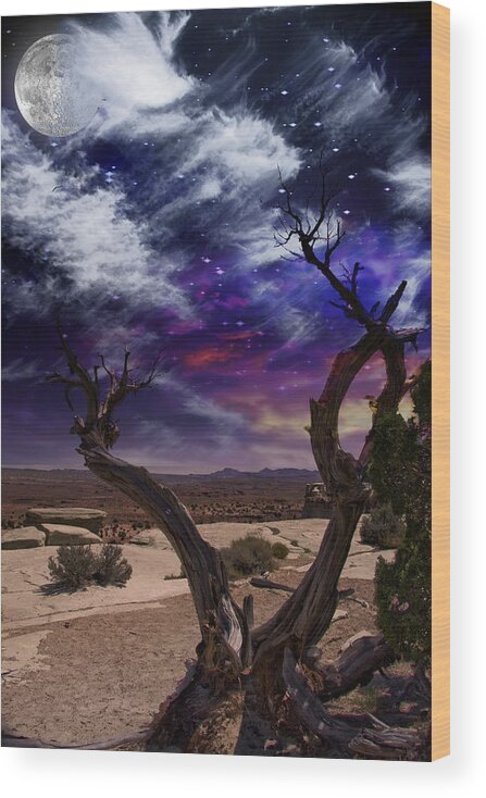 Night Wood Print featuring the digital art Desert Tree #1 by Bruce Rolff