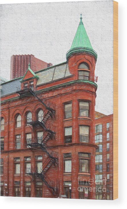 Old Wood Print featuring the photograph Flatiron Building in Toronto #1 by Les Palenik
