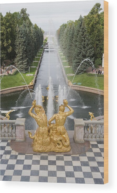 Art Wood Print featuring the photograph Grand Cascade Fountains At Peterhof #1 by Holger Leue