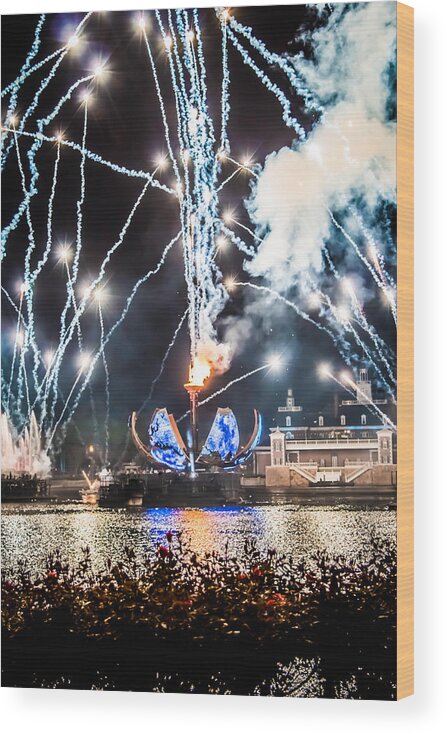 Epcot Wood Print featuring the photograph Illuminations #1 by Sara Frank