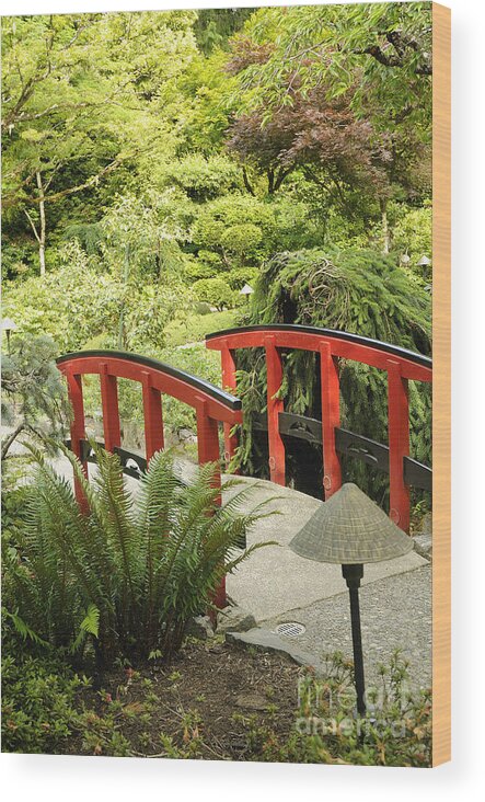 Butchart Gardens Victoria Vancouver Island Canada Wood Print featuring the photograph Little Red Bridge #1 by Brenda Kean