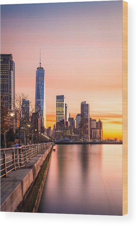America Wood Print featuring the photograph Lower Manhattan at sunset #1 by Mihai Andritoiu