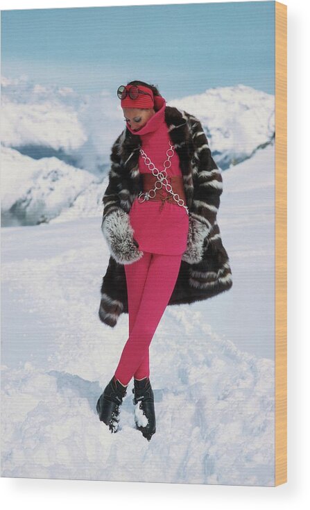 Fashion Wood Print featuring the photograph Marisa Berenson In The Snow #1 by Arnaud de Rosnay