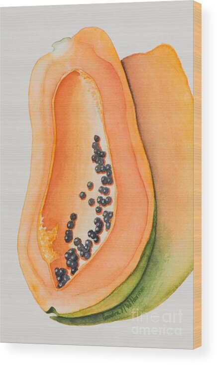Mexican Wood Print featuring the painting Mexican Papaya by Sandra Neumann Wilderman