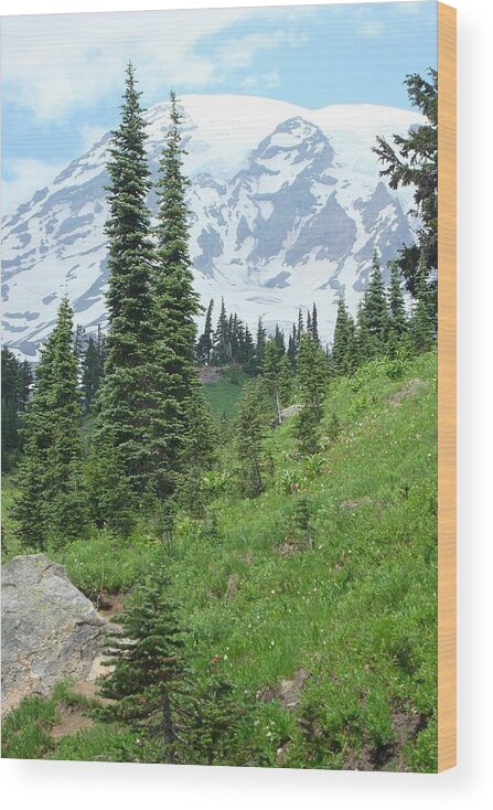 Snowy Mountain Wood Print featuring the photograph Mt. Rainier #1 by Susan Woodward