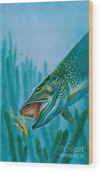Jon Q Wright Wood Print featuring the painting Pike and Jig by JQ Licensing