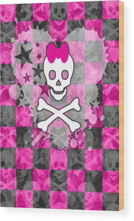 Skull Wood Print featuring the digital art Princess Skull Heart #1 by Roseanne Jones