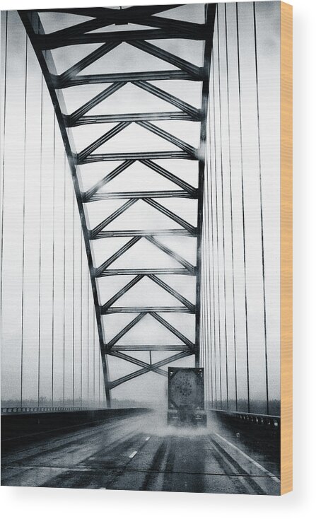 18 Wheeler Wood Print featuring the photograph Semi on a bridge in the rain #1 by Robert FERD Frank