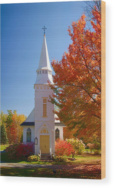 Autumn Foliage New England Wood Print featuring the photograph St Matthew's in Autumn splendor #2 by Jeff Folger