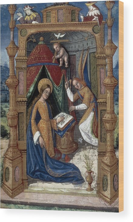 1495 Wood Print featuring the painting The Annunciation #1 by Granger