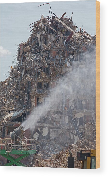 Brewster-douglass Housing Wood Print featuring the photograph Water Spraying At Demolition Site #1 by Jim West