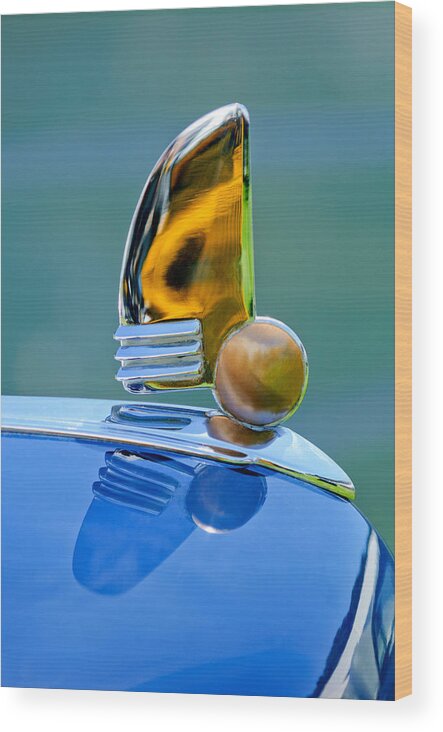 1942 Lincoln Continental Cabriolet Wood Print featuring the photograph 1942 Lincoln Continental Cabriolet Hood Ornament by Jill Reger