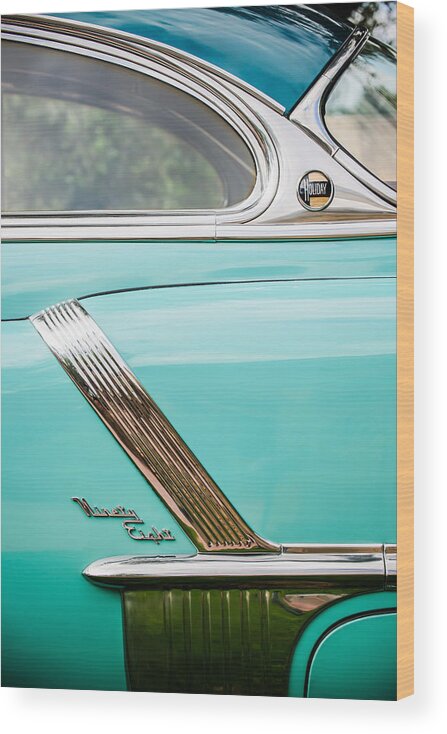 1952 Oldsmobile 98 Holiday Hardtop Side Emblem Wood Print featuring the photograph 1952 Oldsmobile 98 Holiday Hardtop Side Emblem -1454c by Jill Reger