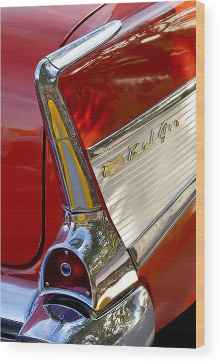 1957 Chevrolet Belair Wood Print featuring the photograph 1957 Chevrolet Belair Taillight by Jill Reger