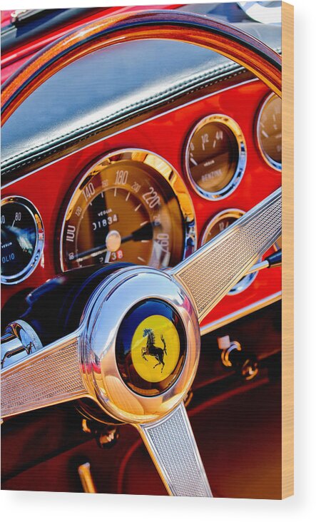 1960 Ferrari 250 Gt Cabriolet Pininfarina Series Ii Wood Print featuring the photograph 1960 Ferrari 250 GT Cabriolet Pininfarina Series II Steering Wheel Emblem -1319c by Jill Reger