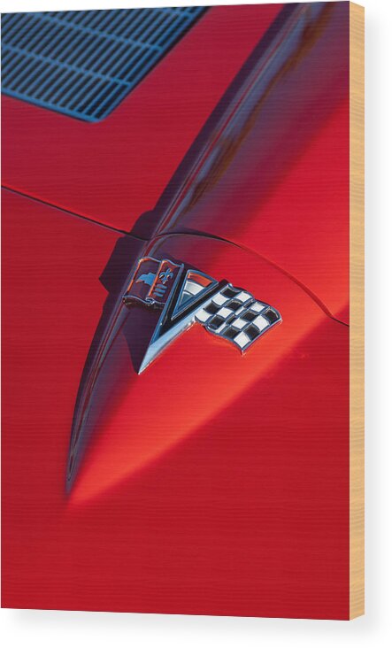 1963 Chevrolet Corvette Wood Print featuring the photograph 1963 Chevrolet Corvette Hood Emblem by Jill Reger