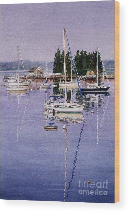 Water Wood Print featuring the painting Boothbay Harbor #2 by Karol Wyckoff