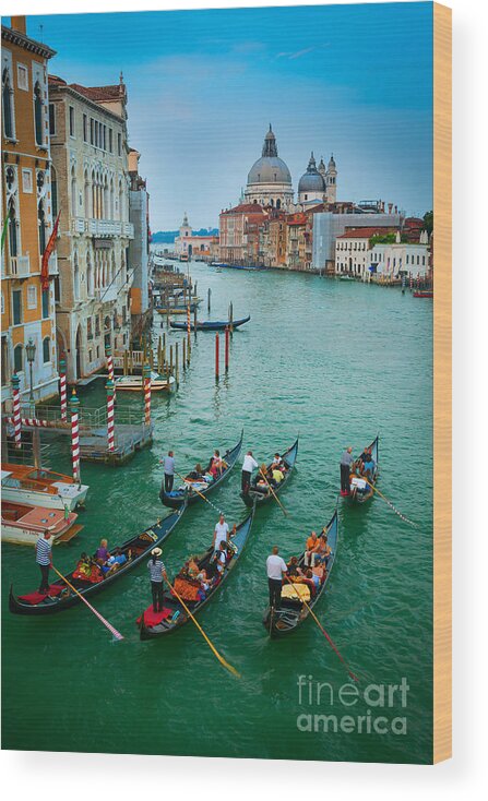 Canal Grande Wood Print featuring the photograph Six Gondolas by Inge Johnsson