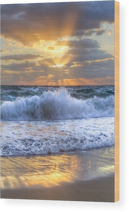 Ocean Wood Print featuring the photograph Splash Sunrise by Debra and Dave Vanderlaan