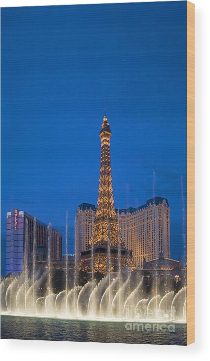 Water Wood Print featuring the photograph Bellagio Fountains #3 by Jim West
