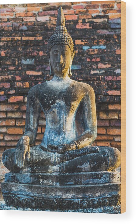 Statue Wood Print featuring the photograph Buddha Statue In Sukhothai, Thailand #3 by Deimagine