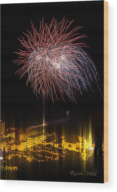 Fireworks Wood Print featuring the photograph Fireworks - Fuochi Artificiali - Pietra Ligure #3 by Enrico Pelos