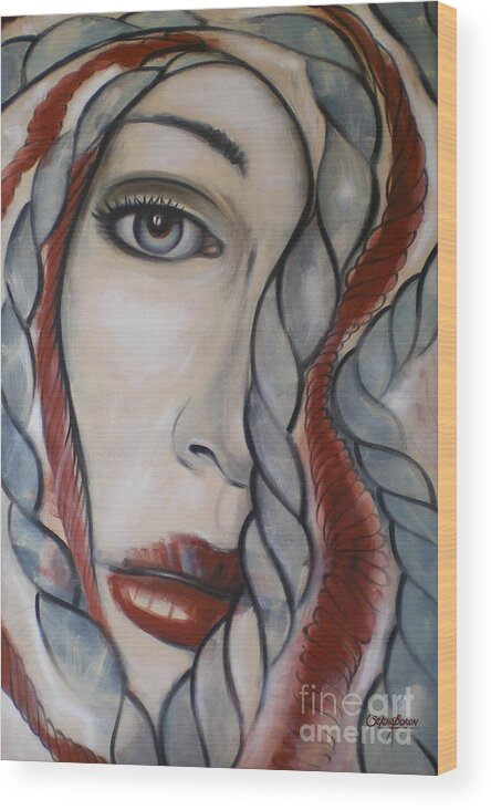 Woman Wood Print featuring the painting Melancholy 090409 #2 by Selena Boron