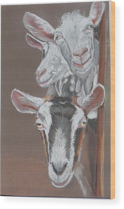 Goats Wood Print featuring the pastel 3 Nosey Goats by Teresa Smith