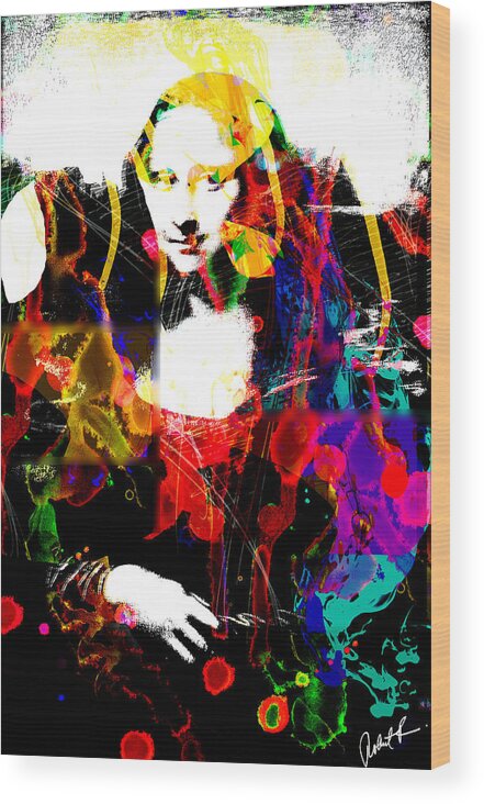 Mona Lisa Wood Print featuring the painting 31x48 Mona Lisa Screwed - Huge Signed Art Abstract Paintings Modern www.splashyartist.com by Robert R Splashy Art Abstract Paintings