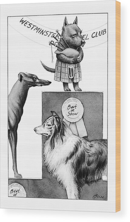 Animals Wood Print featuring the drawing New Yorker February 14th, 2000 by Harry Bliss