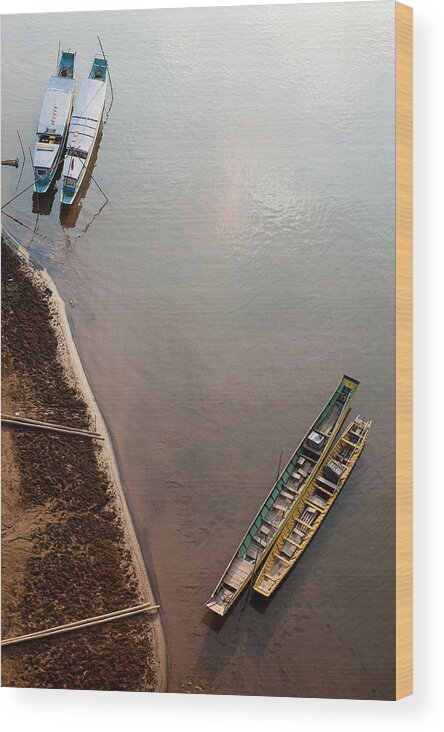 Tranquility Wood Print featuring the photograph 4 Boats Moored On The River Bank by Matt Davies Noseyfly@yahoo.com