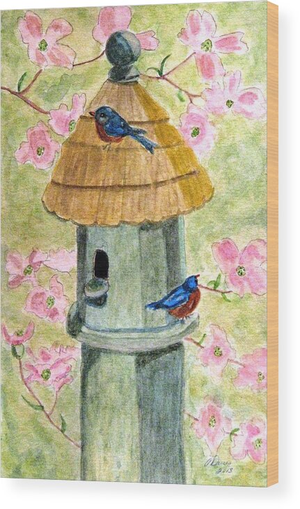 Birdhouses Wood Print featuring the painting A Cottage For Two by Angela Davies