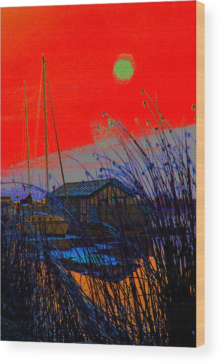Delta Marinas Wood Print featuring the photograph A Digital Marina Sunset by Joseph Coulombe