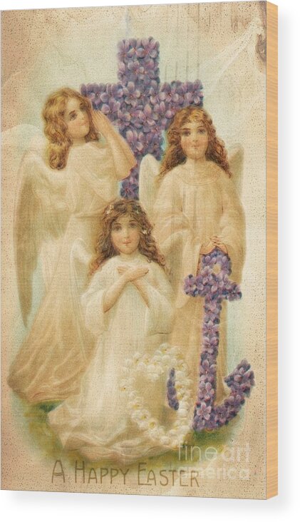 Easter Wood Print featuring the photograph A Happy Easter 1908 German Postcard by Audreen Gieger